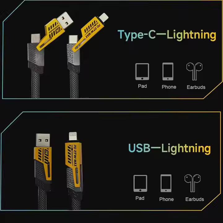 4 In 1 Multi USB PD Charging Cable (Type-C To C, C To Lightening, USB To C, USB To Lightening)